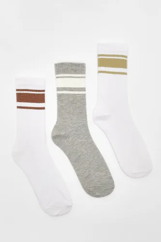 Womens Tonal Stripe 3 Pack Sports Sock - Brown - One Size, Brown