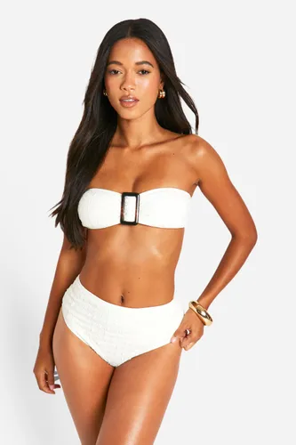 Womens Trim Detail Textured Bandeau Bikini Set - White - 6, White