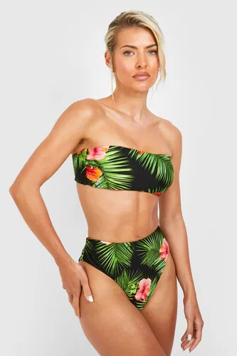 Womens Tropical Bandeau Bikini Set - Black - 6, Black