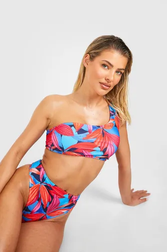 Womens Tropical One Shoulder Bikini Set - Orange - 8, Orange
