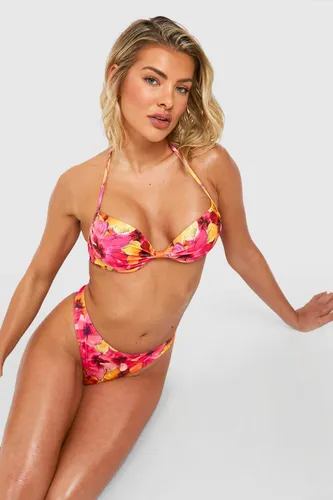 Womens Tropical Push Up Plunge Bikini Top - Pink - 12, Pink