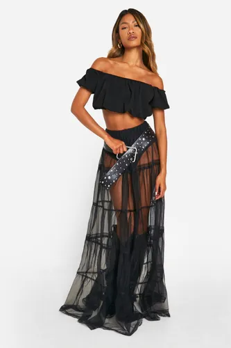 Womens Tulle Lace Maxi Skirt - Black - 6, Black