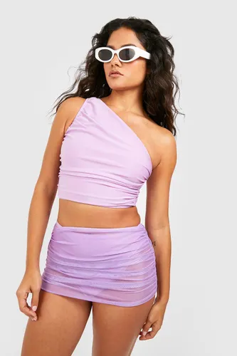 Womens Tummy Control Mesh Overlay Bikini Set - Purple - 6, Purple