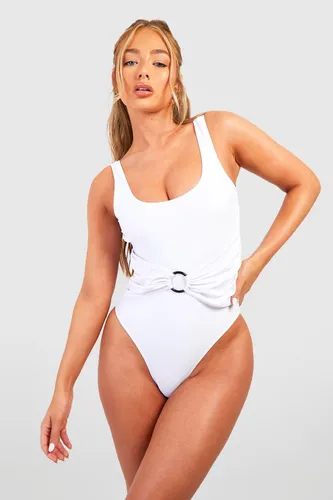 Womens Tummy Control O-Ring Scoop Swimsuit - White - 6, White