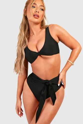 Womens Tummy Control Tie Detail Bikini Set - Black - 6, Black