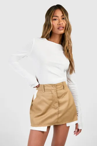 Womens Twill Pocket Hem Detail Mini Skirt - Beige - 6, Beige