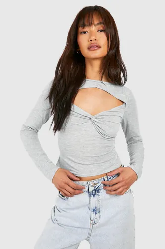 Womens Twist Cut Out Jean Grazer Marl T-Shirt - Grey - 6, Grey