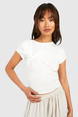 Womens Twist Detail Cap Sleeve Jean Grazer T-Shirt - White - 6, White