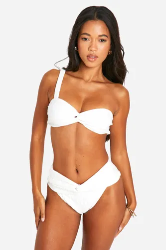 Womens Twist Detail One Shoulder Textured Bikini Set - White - 6, White