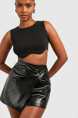 Womens Twist Front Faux Leather Mini Skirt - Black - 6, Black