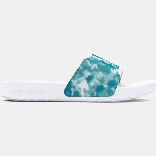 Women's  Under Armour  Ignite Select Graphic Slides White / Radial Turquoise / White