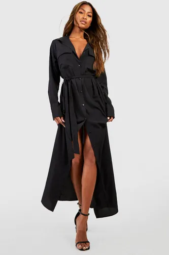 Womens Utility Maxi Shirt Dress - Black - 8, Black