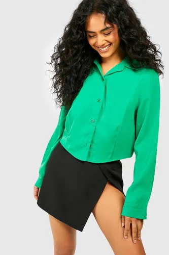 Womens V Hem Crop Shirt - Green - 16, Green