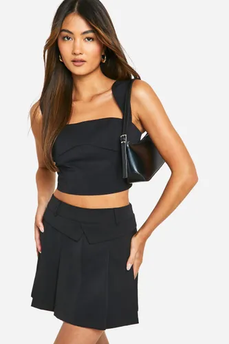 Womens Waist Detail Pleated Micro Mini Skirt - Black - 6, Black