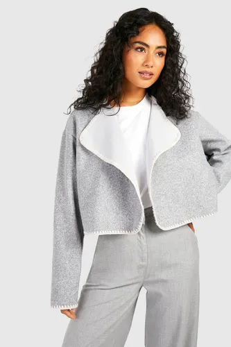 Womens Waterfall Contrast Stitch Detail Wool Look Jacket - Grey - 12, Grey