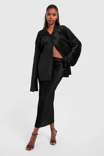 Womens Wave Plisse Midaxi Skirt - Black - 6, Black