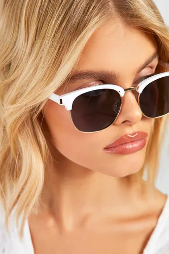 Womens White Edge Square Top Rim Sunglasses - One Size, White