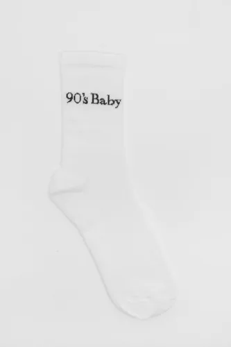 Womens White Ribbed 90'S Baby Sports Sock - One Size, White