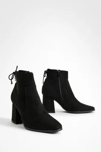 Womens Wide Fit Ankle Tie Block Heel Sock Boots - Black - 5, Black