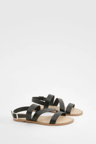 Womens Wide Fit Asymmetric Basic Flat Sandals - Black - 4, Black