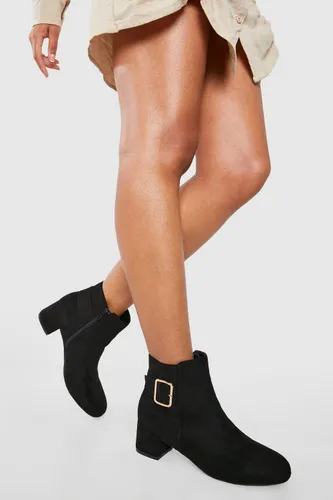 Womens Wide Fit Buckle Detail Block Heel Shoe Boots - Black - 3, Black