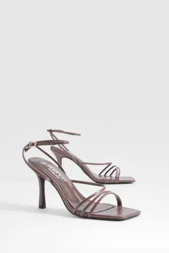 Womens Wide Fit Croc Asymmetric Strap Stiletto Heels - Brown - 8, Brown