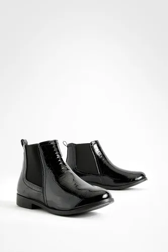Womens Wide Fit Croc Chelsea Boots - Black - 4, Black