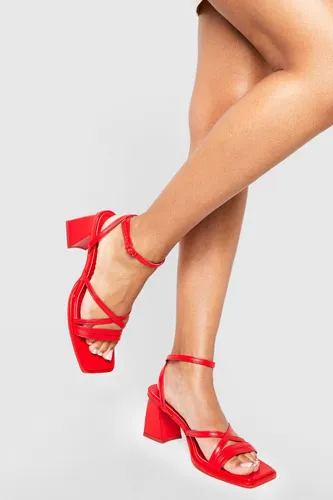 Womens Wide Fit Crossover Strap Block Heels - Red - 4, Red