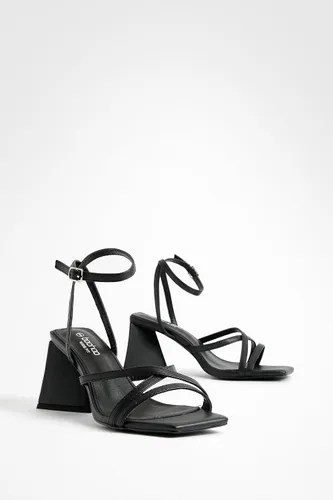 Womens Wide Fit Flared Heel Crossover Sandals - Black - 5, Black