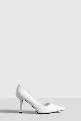 Womens Wide Fit Low Stiletto Court Shoe - White - 8, White