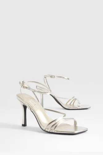 Womens Wide Fit Metallic Asymmetric Strap Stiletto Heels - Gold - 7, Gold