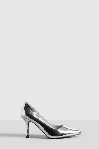 Womens Wide Fit Metallic Low Stiletto Court Shoe - Grey - 8, Grey
