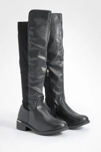 Womens Wide Fit Panel Detail Knee High Boot - Black - 3, Black