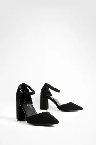 Womens Wide Fit Pointed Low Block 2 Part Court Shoes - Black - 5, Black