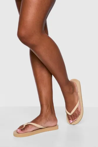 Womens Wide Fit Round Toe Flip Flops - Beige - 3, Beige