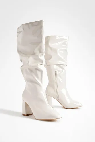 Womens Wide Fit Slouchy Block Heel Boots - Cream - 7, Cream