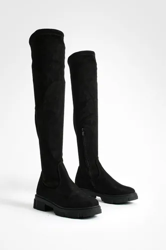 Womens Wide Fit Stretch Knee High Boots - Black - 3, Black