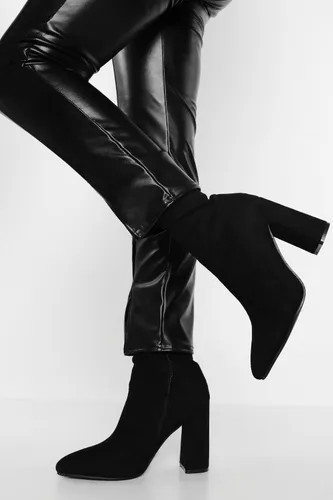 Womens Wide Fit Suedette Pointed Block Heel Sock Boots - Black - 3, Black
