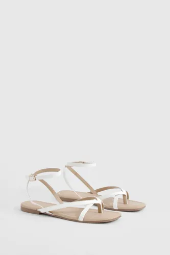 Womens Wide Fit Toe Post 2 Part Sandals - White - 3, White