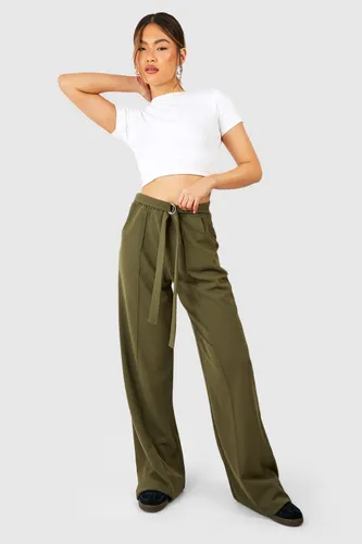 Womens Wide Leg Belt Detail Trouser - Green - 6, Green