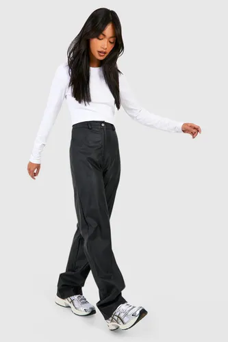 Womens Wide Leg Leather Look Trousers - Black - 6, Black