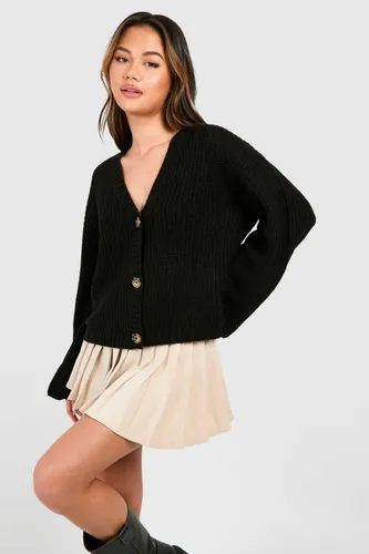 Womens Wide Sleeve Fisherman Knit Button Through Cardigan - Black - S, Black