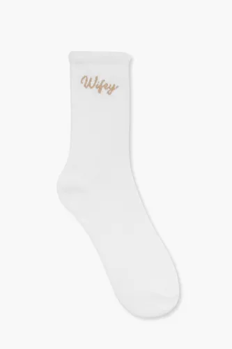 Womens Wifey Socks - White - One Size, White