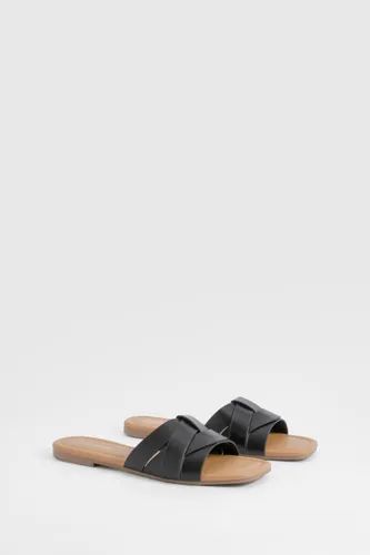 Womens Woven Basic Mule Sandals - Black - 3, Black