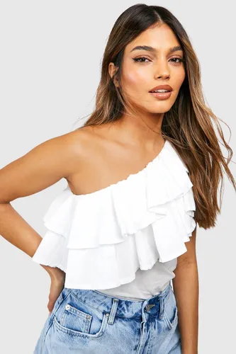 Womens Woven Frill One Shoulder Top - White - 8, White