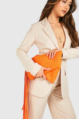 Womens Woven Fringe Edge Clutch Bag - Orange - One Size, Orange