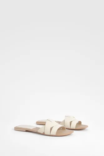 Womens Woven Leather Mule Sandals - White - 3, White