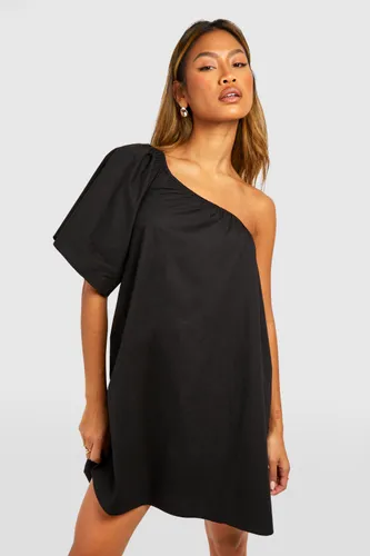 Womens Woven One Shoulder Mini Dress - Black - 8, Black