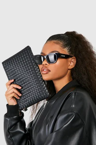Womens Woven Zip Top Clutch Bag - Black - One Size, Black