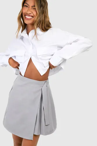 Womens Wrap Asymmetric Pleated Skirt - Grey - 6, Grey